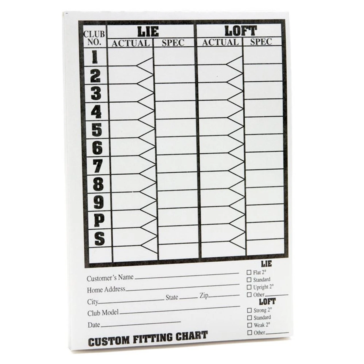 Loft And Lie Data Recording Pads-GAA 1 Loft And Lie Data Recording Pads-GAA